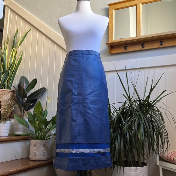 Cobalt Blue Leather Midi Skirt - Picture 16 of 16